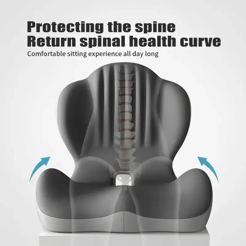 Ergonomic Memory Foam Seat Cushion with Lumbar & Back Support, Relieves Back Pain, Reduces Pressure - Gray